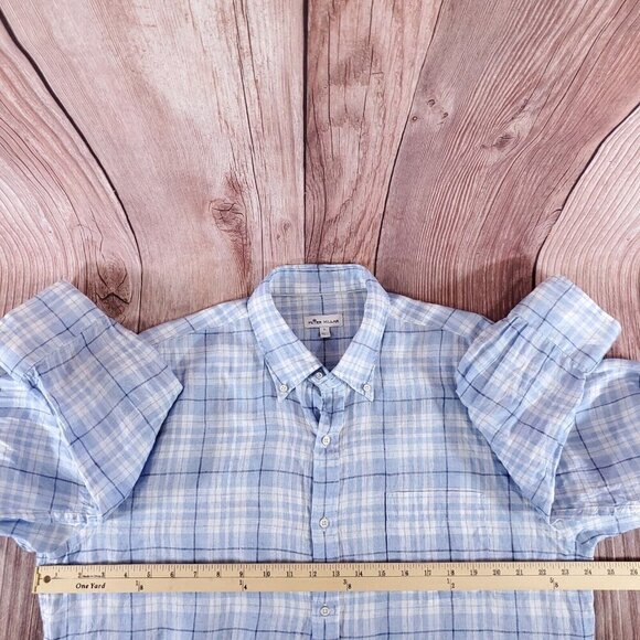 Peter Millar Mens Size Large Blue White 100% Linen Long Sleeve Button Down Shirt - Picture 11 of 12